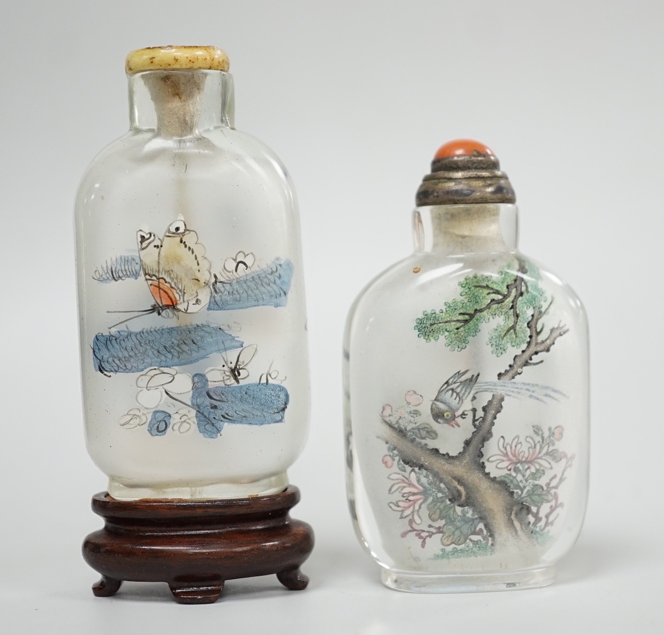 Two Chinese inside painted glass snuff bottles, 20th century, tallest 6.3 cm